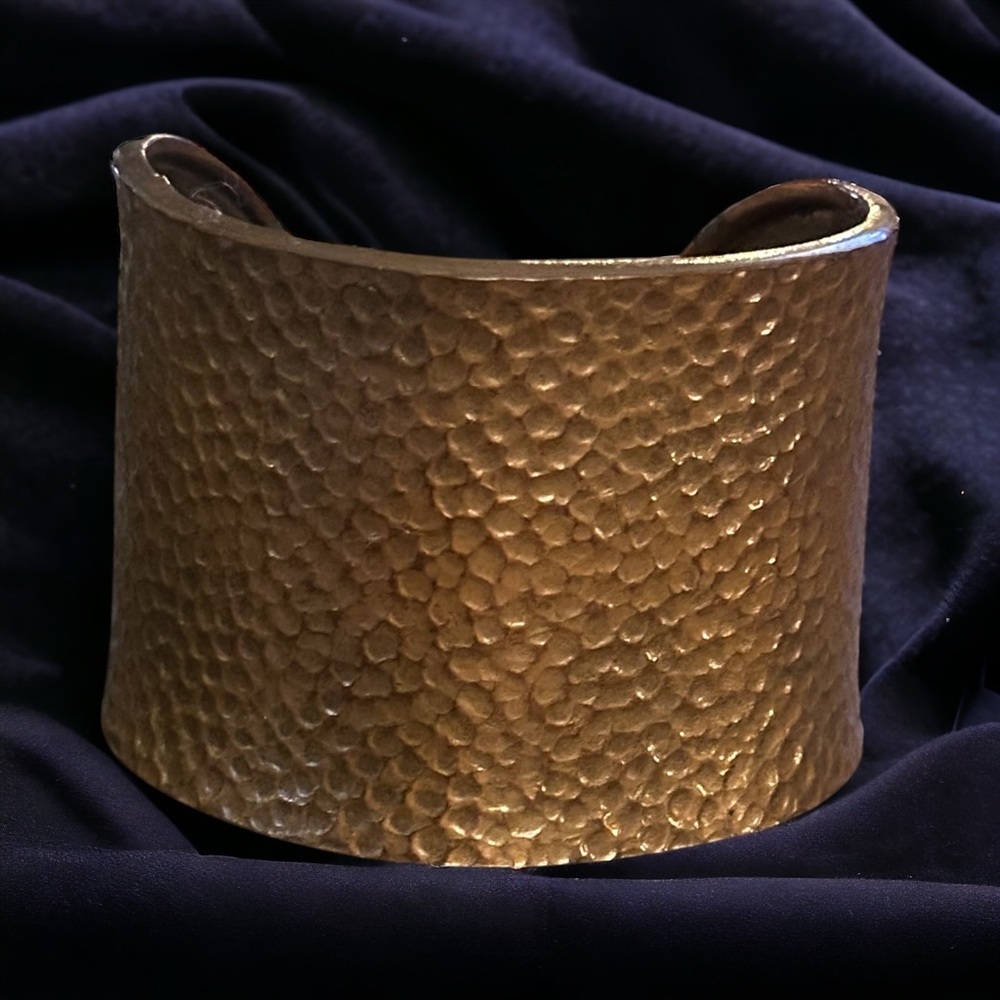 Vintage hammered brass wide cuff bracelet